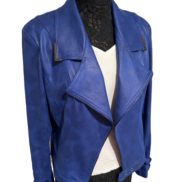 Joseph ribkoff royal blue faux leather jacket - Picture 6 of 8